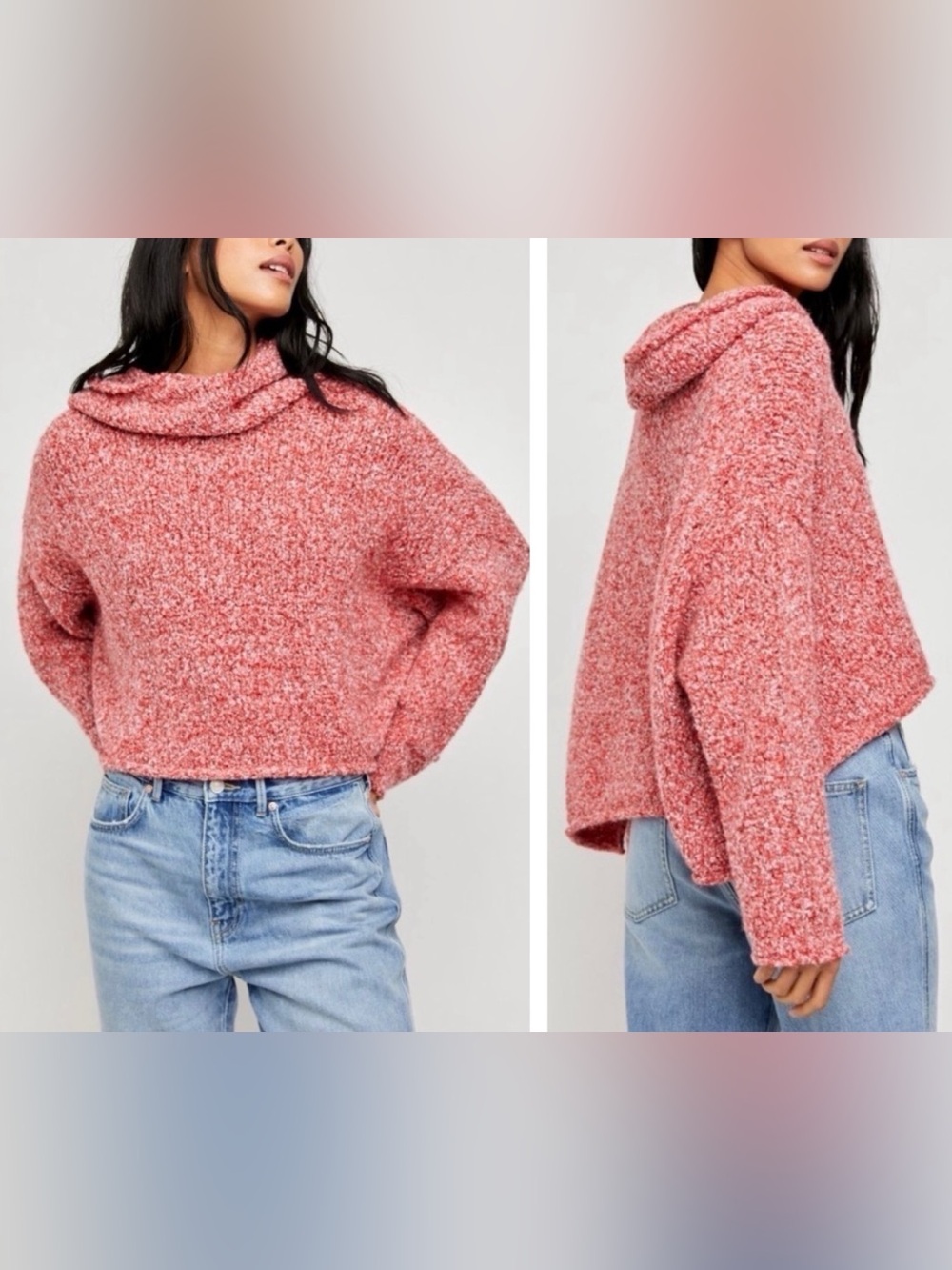 Free People Marled Red Cowl Neck Sweater